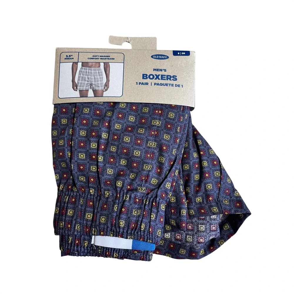Old Navy Men's OG Boxers Small Navy Geometric Medallion 100% Cotton 3.5
